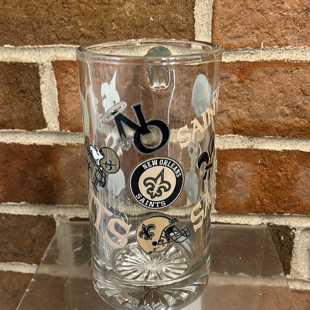 Glass Heavy Sports Mugs with Handles   26.5 oz.(Saints)